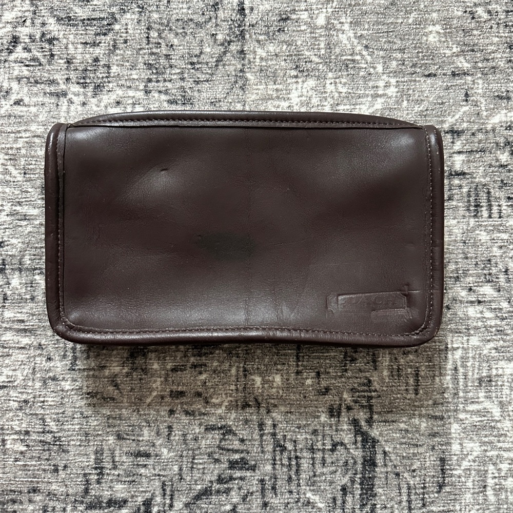Vintage Coach Dark Brown Leather Cosmetic Bag